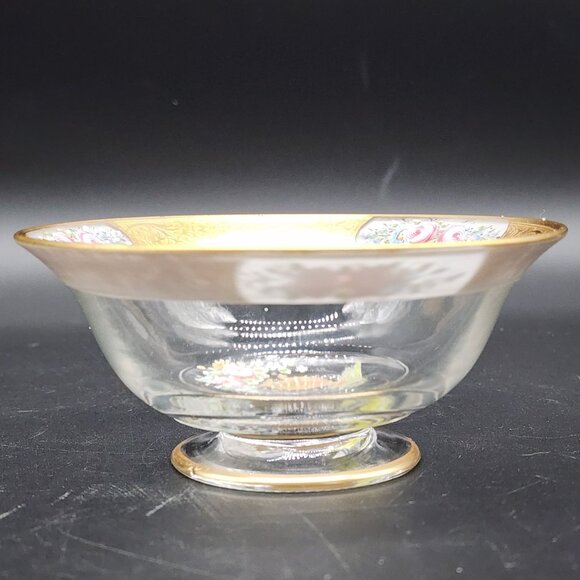 Vintage Hand-Painted Glass Bowl With Gold Trim Enamel Floral Design 5" Diameter - Picture 5 of 10